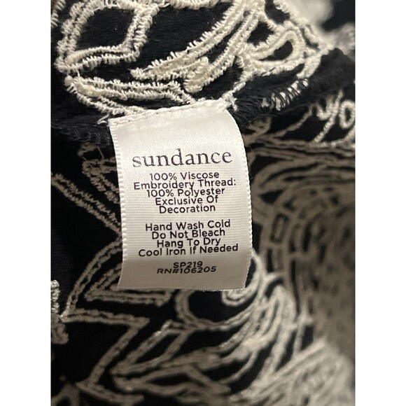 SUNDANCE Palace Shift Midi Dress Black Bell Sleeve Embroidered Scallop Hem Small - Picture 7 of 14